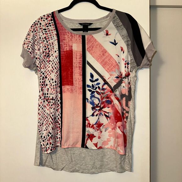 WHBM Small Colorful Abstract Pattern Panel Short Sleeve Womens Shirt EUC - Picture 1 of 10